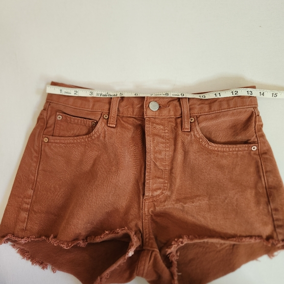 Denim Forum The Ex-Boyfriend Short frayed hem button fly rust brown 24 jean - Picture 13 of 13